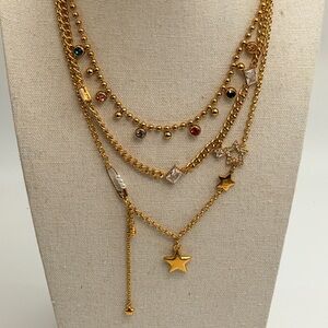 Gold Multi-Layered Star Necklace Set of 3